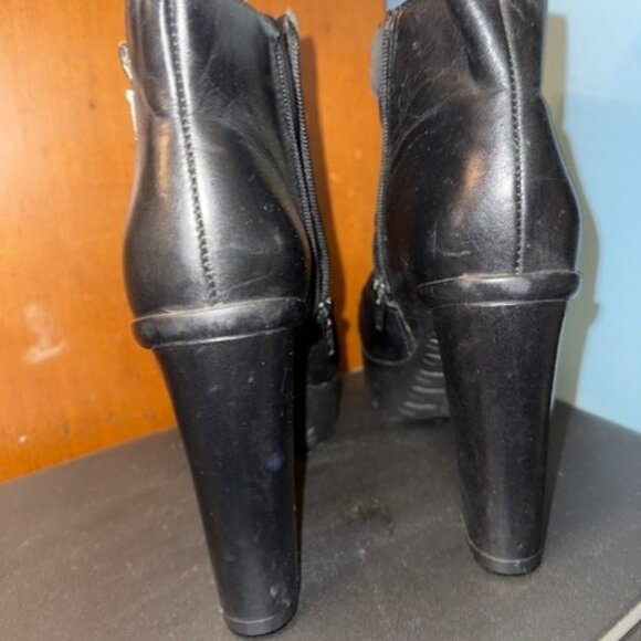 Schutz Black Leather Platform Heel Boot with Lug Sole and zippers - Picture 11 of 16